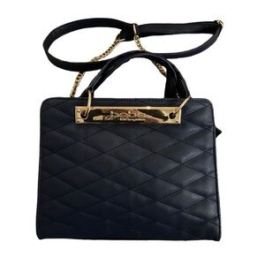 In Beautiful Condition! BEBE Navy Quilted Vegan Leather Crossbody/Handbag